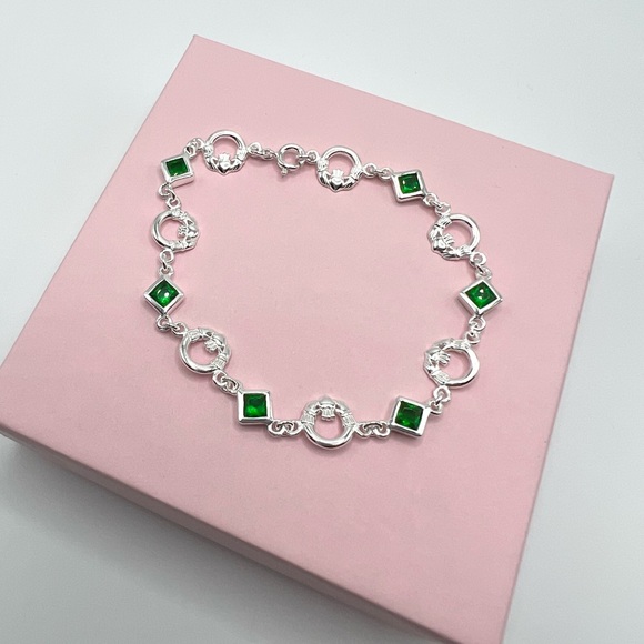 Sale $49 Firm! Sterling Claddagh Charm & Green Cz Bracelet - Picture 8 of 17